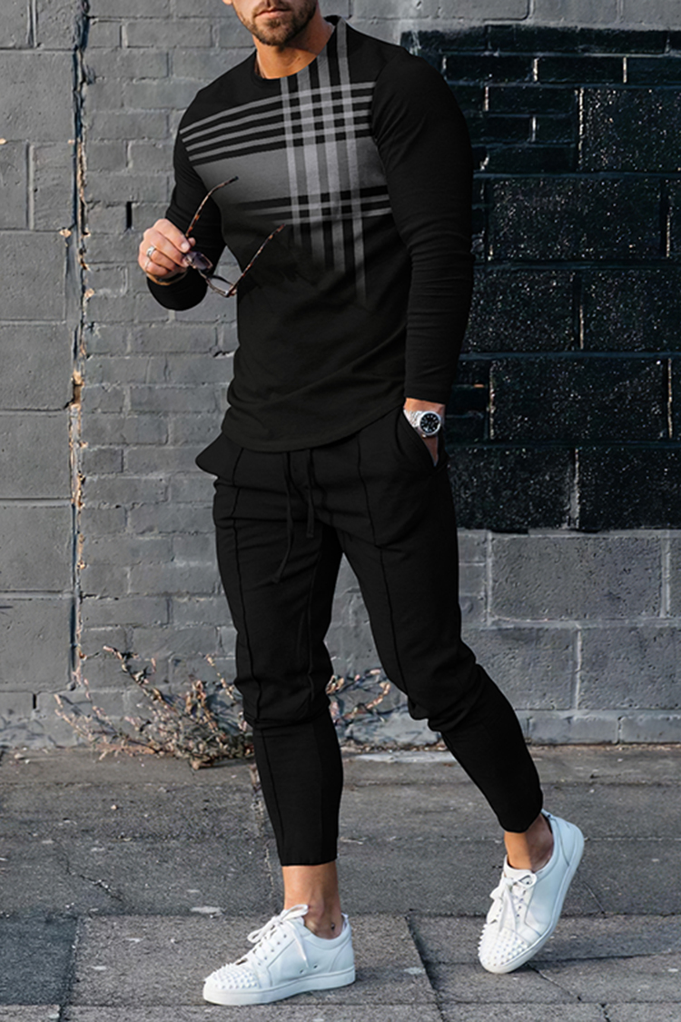 Conjunto de dos piezas Round Neck Mesh estampado camiseta And pantalón