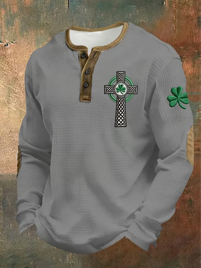 Camisa St. Patrick's Day estampado casual Henley para hombre