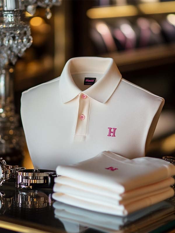 Camisa polo ejecutivo Letter H estampado casual Button de manga corta para hombre