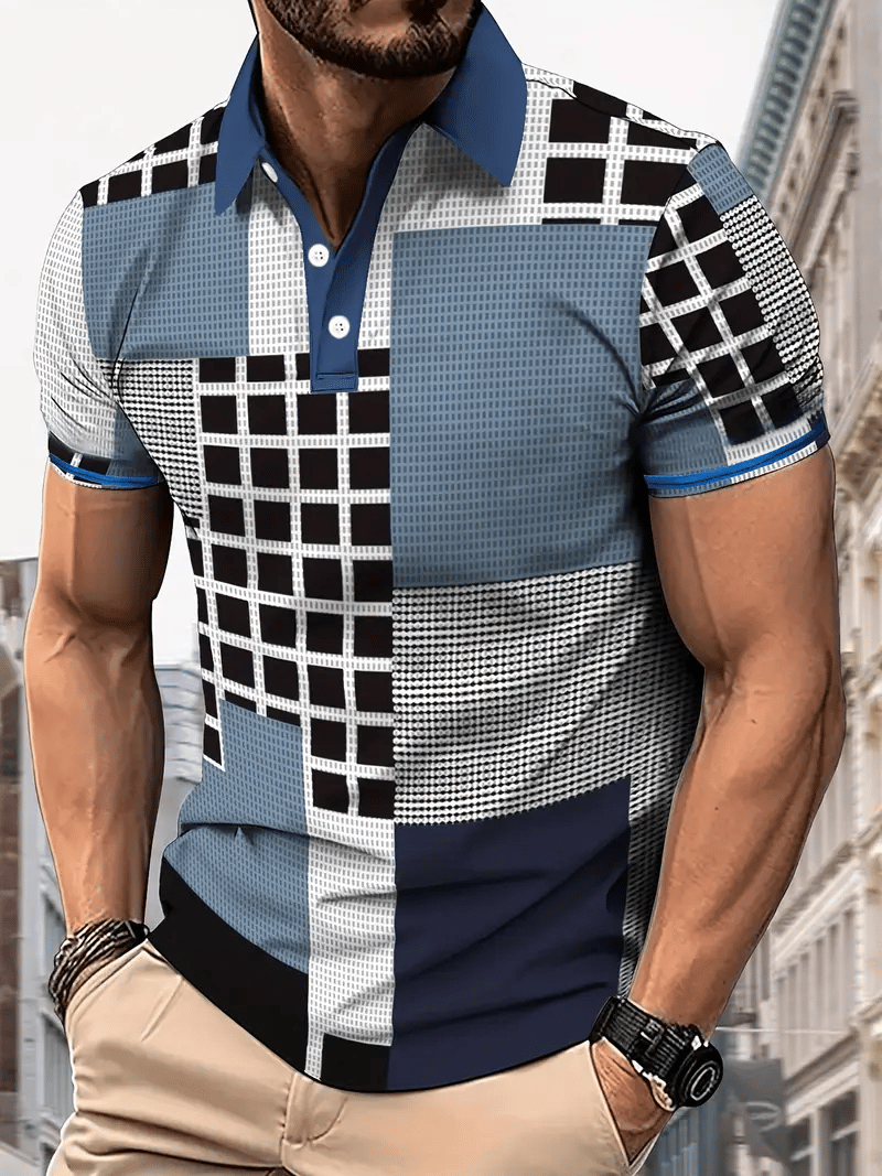 Camisa polo ejecutivo rayas Logo con botones de manga corta para hombre