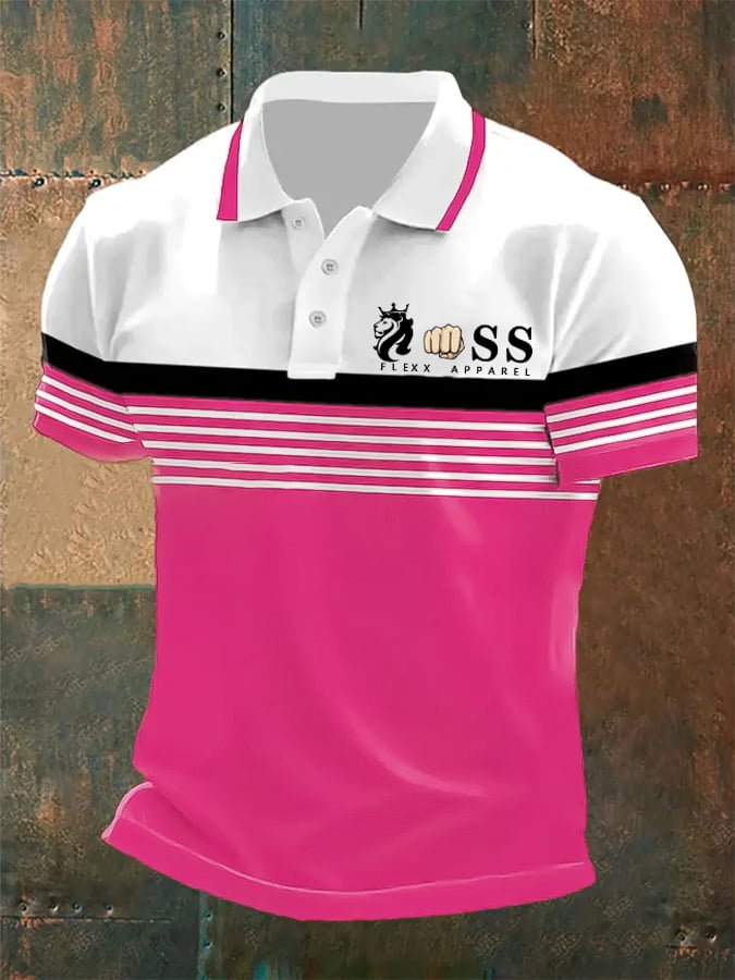 Camisa polo retro Letter estampado casual para hombre