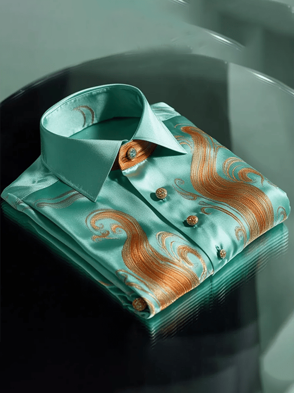 Camisa satén Luxe estampado de manga corta Button para hombre