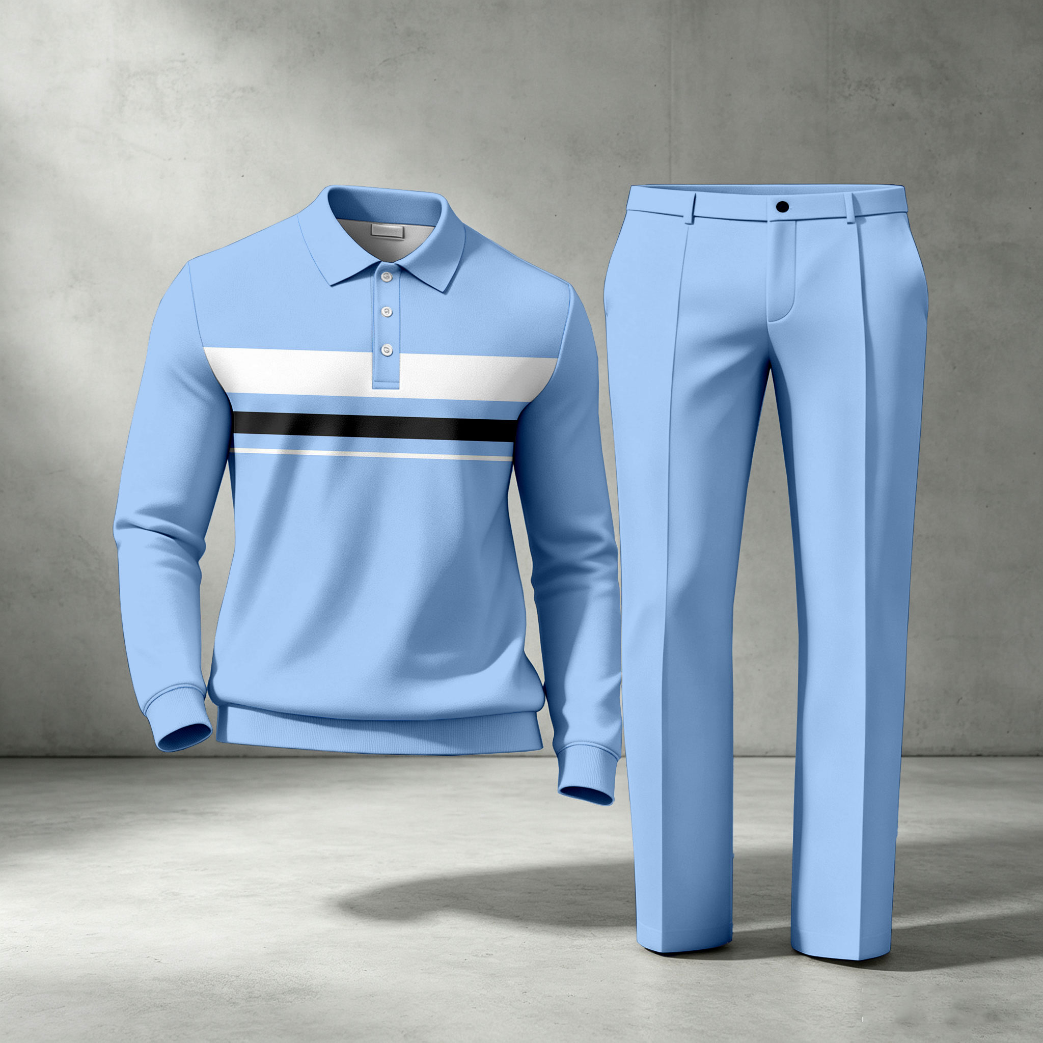 para hombre a rayas de manga larga camisa polo and pantalón conjunto de dos piezas