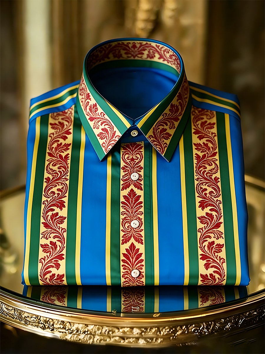 Camisa retro ejecutivo casual Baroque a rayas de manga larga para hombre