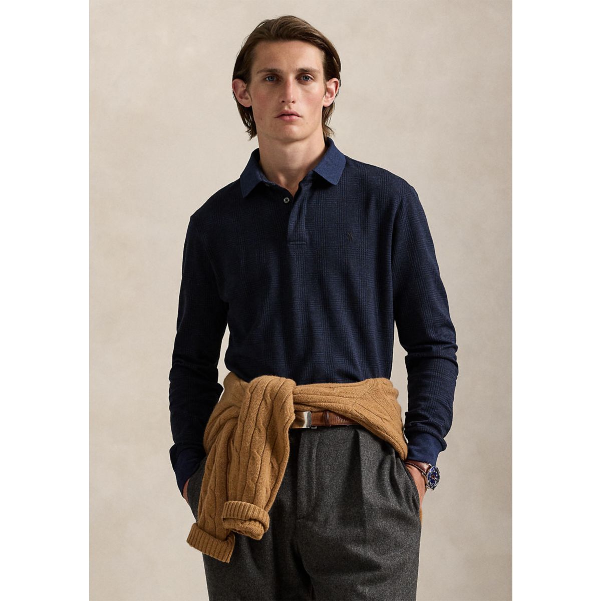 Classic Fit Glen Plaid Jersey Polo Shirt - 1