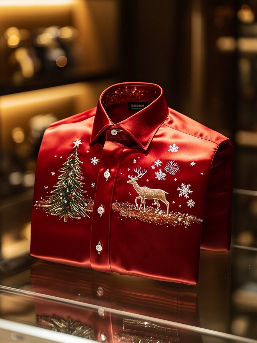 Camisa Christmas ejecutivo de lujo Elk de manga larga para hombre