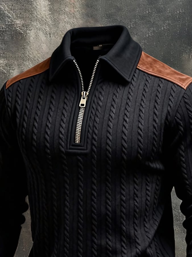 Sudadera vintage-Style texturizado Patchpara trabajo Color-Block de manga larga para hombre