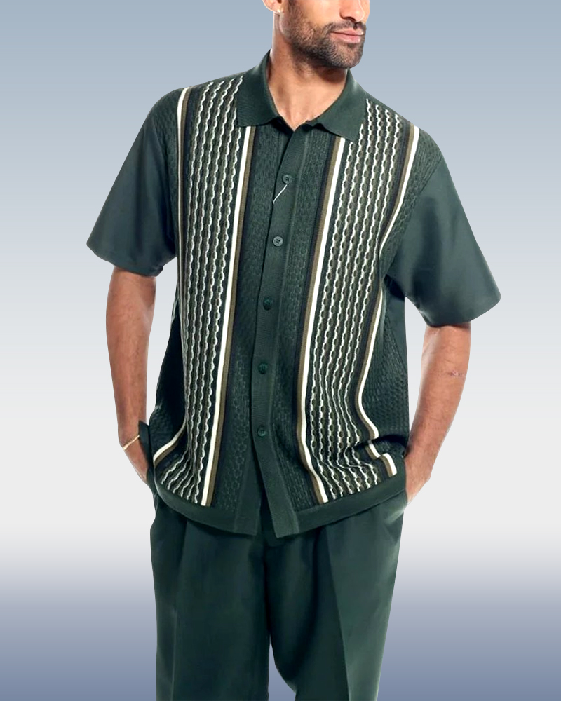 Green 2 Piece de manga corta Walking Suit para hombre
