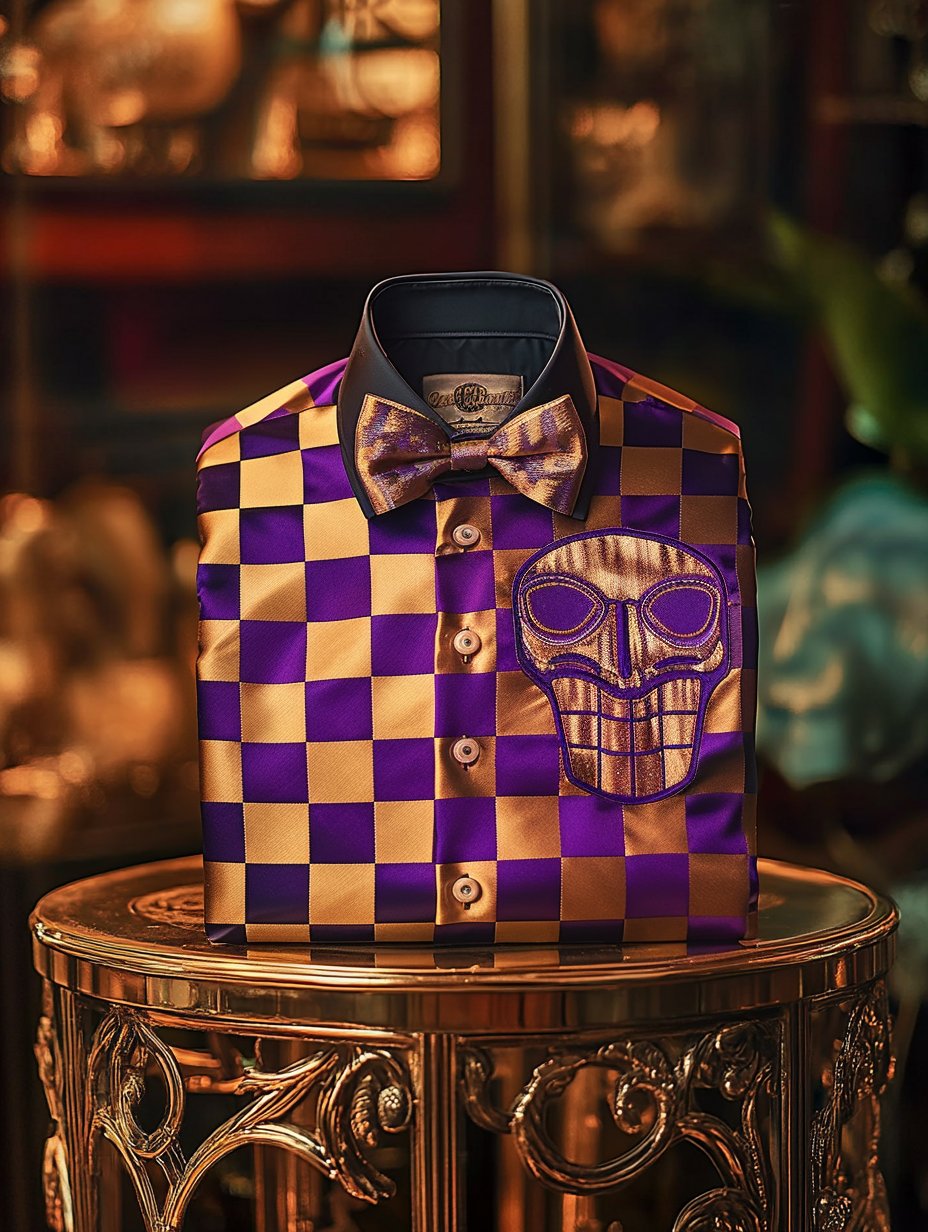 Camisa Purple Carnival Theme de lujo seda de manga larga para hombre