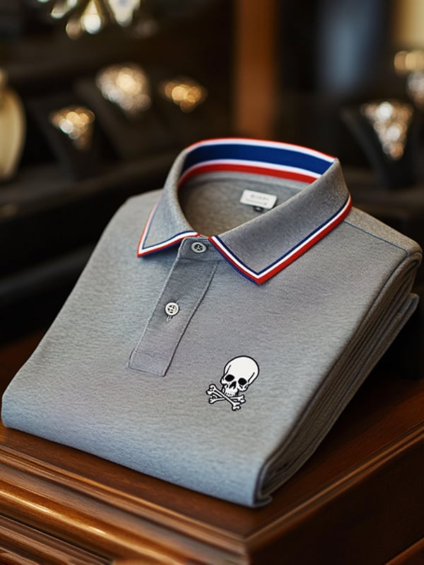 Camisa polo ejecutivo casual Skull estampado con botones para hombre