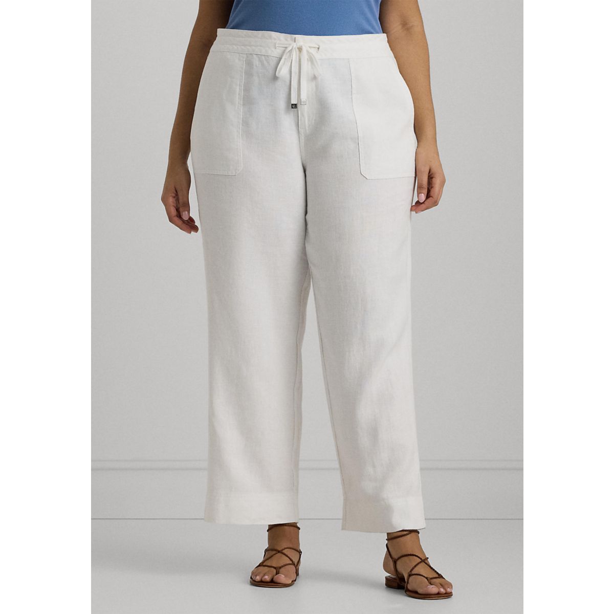 Plus Size Linen Drawcord Pants - 1