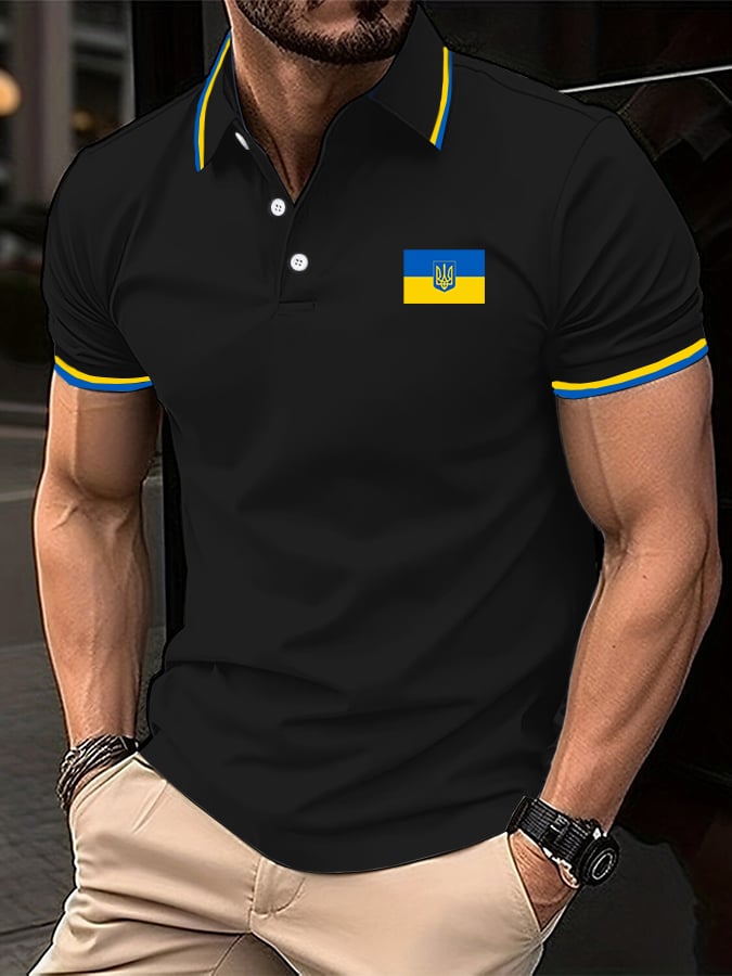 Camisa polo elegantee Contrast Color Ukrainian para hombre