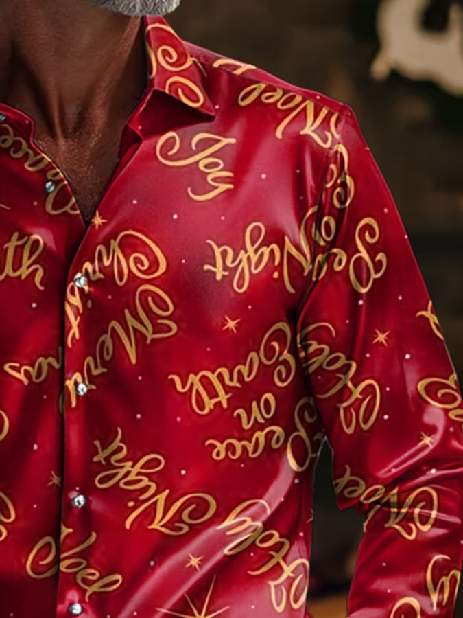 Camisa de lujo Christmas Contrast Color estampado de manga larga para hombre