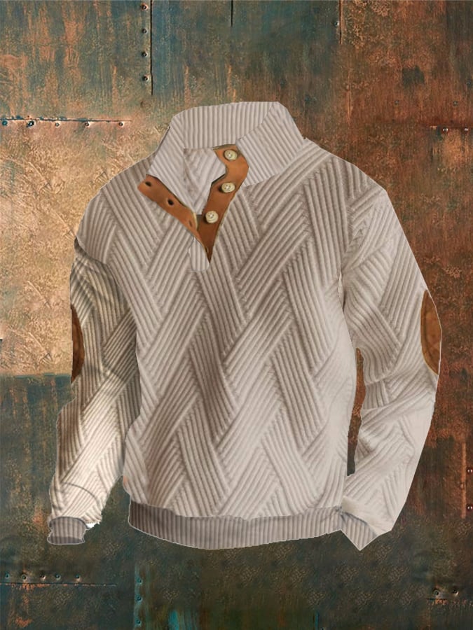 Sudadera a cuadros estampado Button casual para hombre