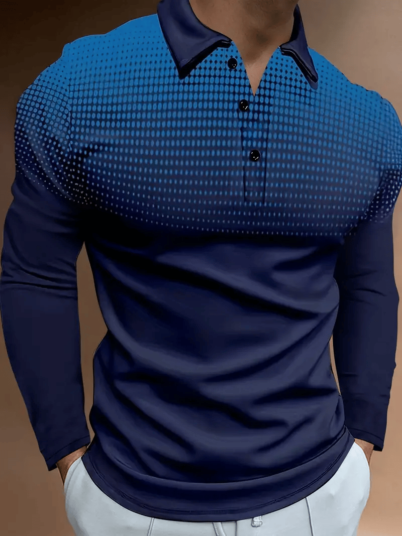 Camisa polo ejecutivo casual a rayas de manga larga para hombre