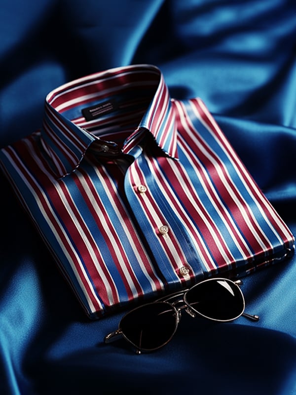 Camisa satén de lujo vintage a rayas de manga corta para hombre