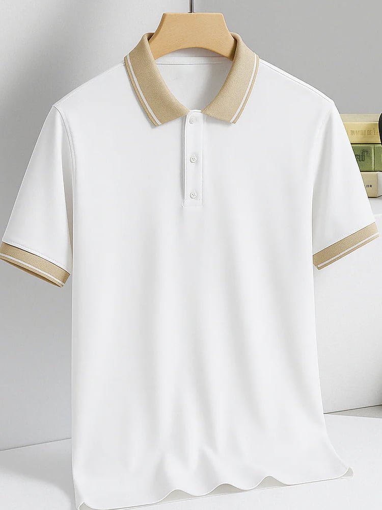 Camisa polo clásico ejecutivo Solid Button de manga corta para hombre