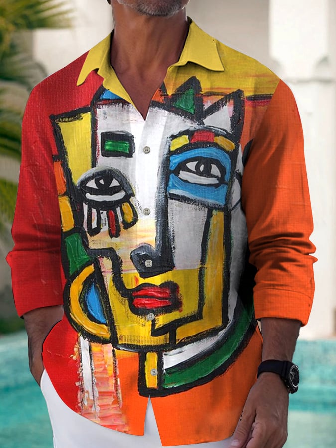 Camisa Trendy casual Artistic Portrait estampado de manga larga