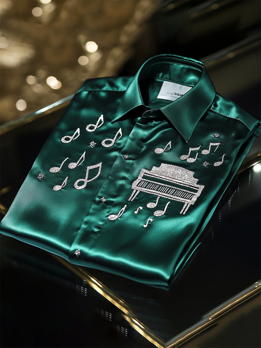 Camisa satén Luxe Music de manga larga con botones para hombre