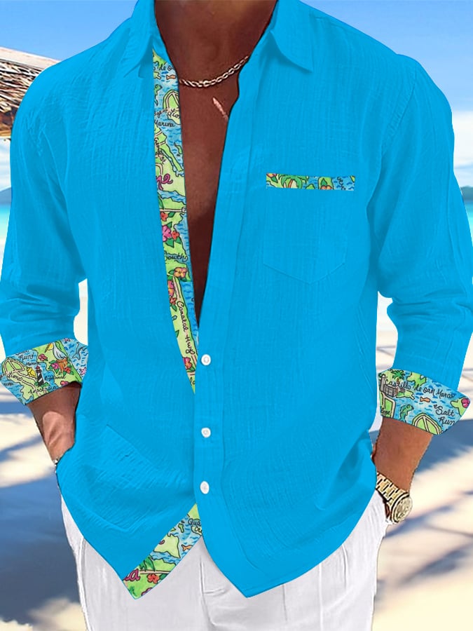Camisa casual Hawaiian estampado Lapel para hombre