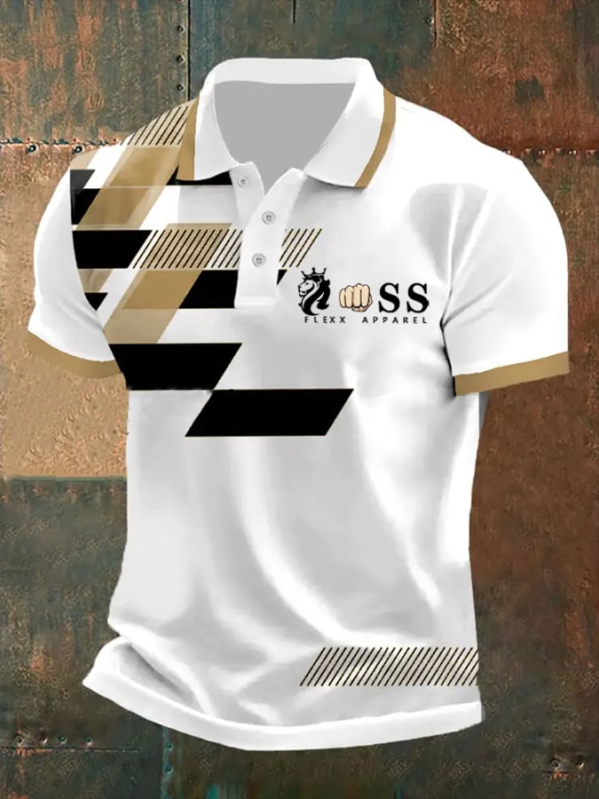 Camisa polo retro Letter estampado casual para hombre