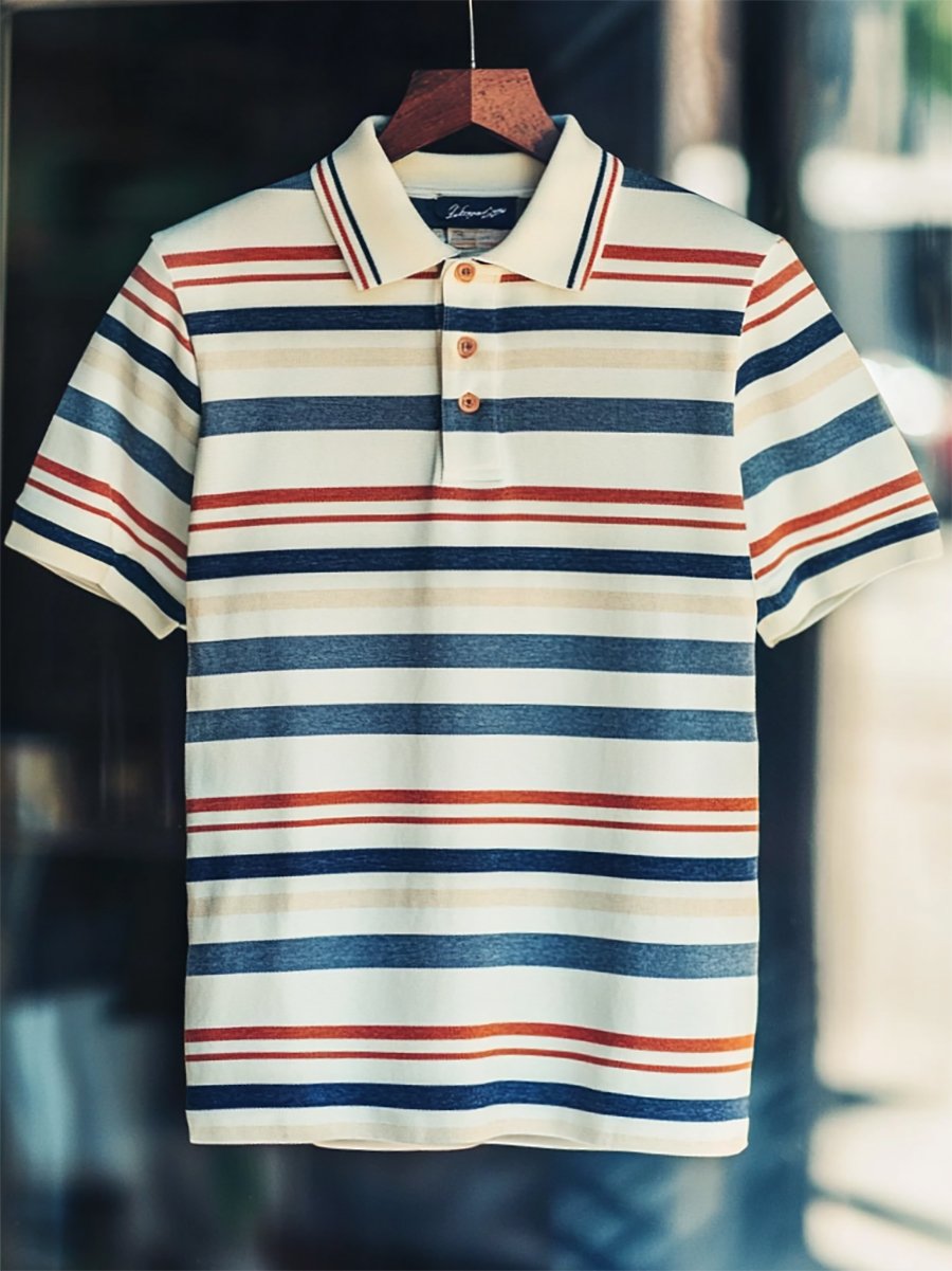Camisa polo ejecutivo casual rayas estampado Button de manga corta para hombre