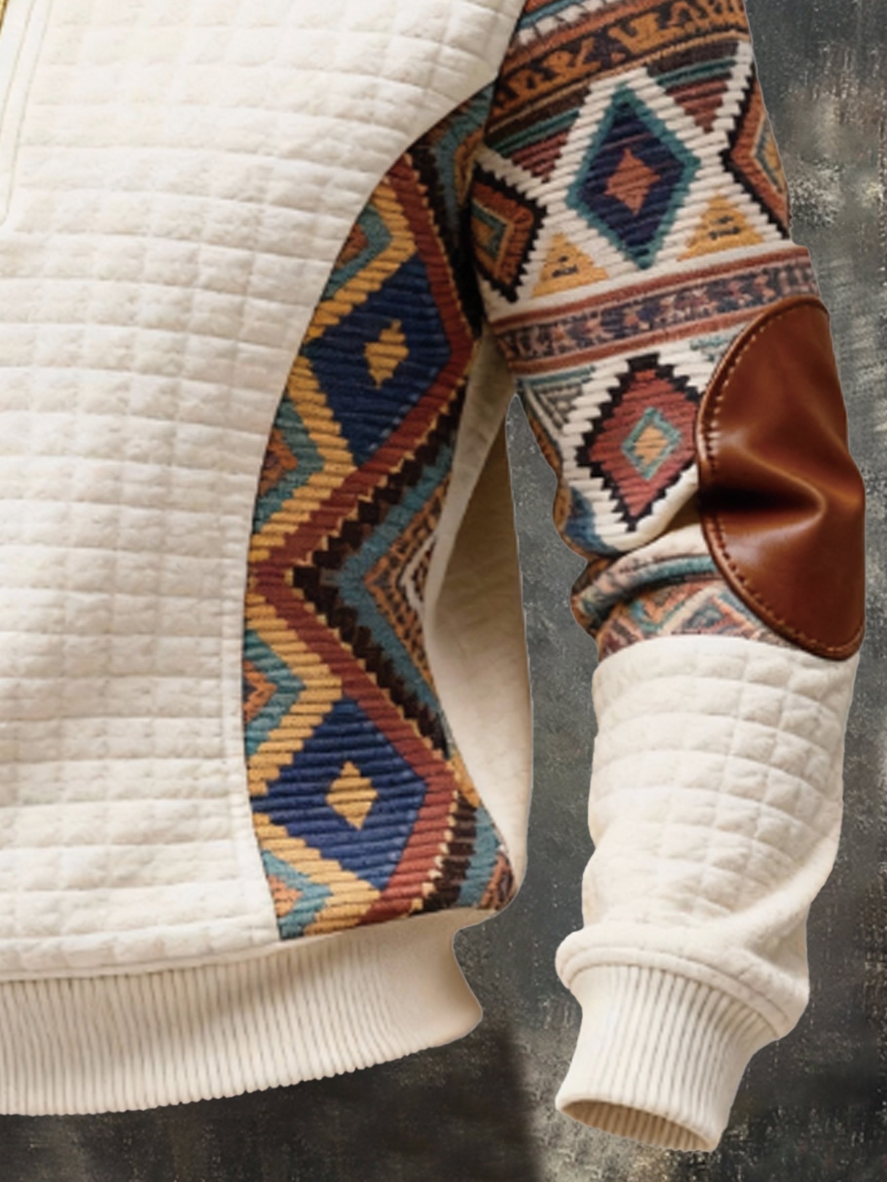 para hombre vintage Waffle-tejido Patchwork Comfortable Color-Block con cierre Sweacamiseta