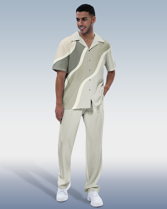 Rianmond Colorblock estampado de manga corta Walking Suit 241 para hombre