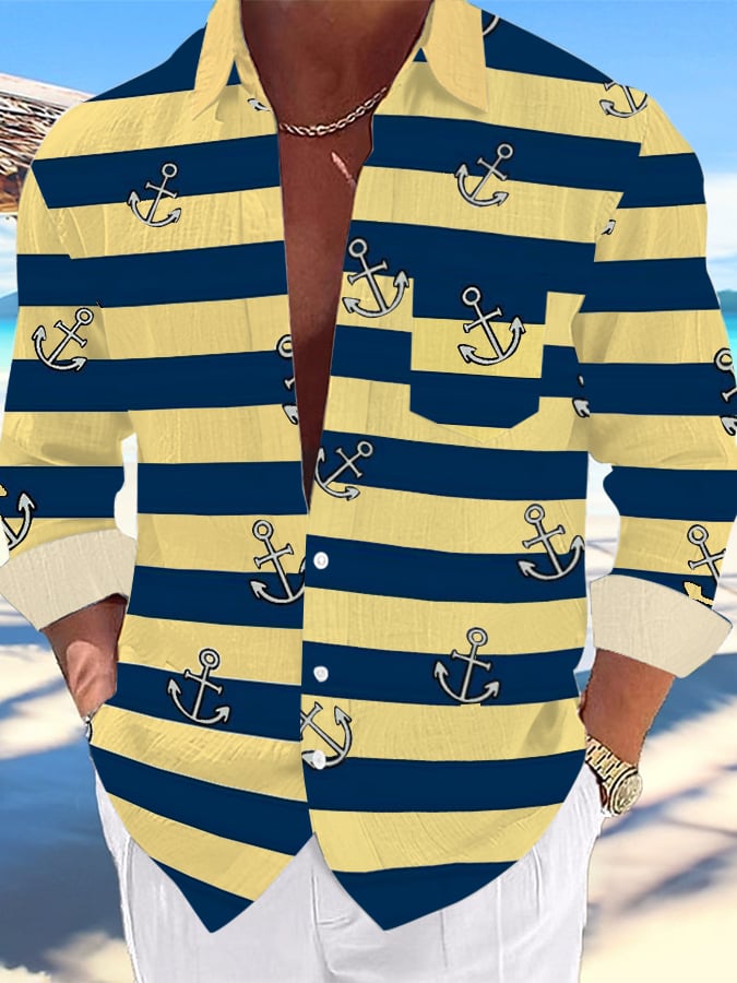 Camisa casual Hawaiian estampado Lapel para hombre