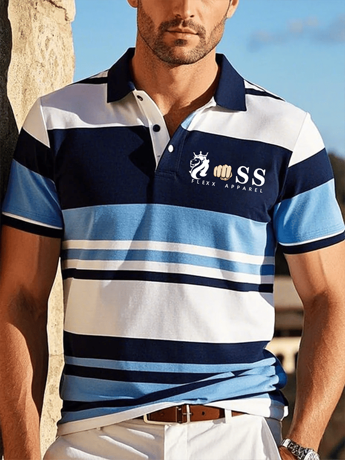 Camisa polo retro Letter Design estampado casual para hombre