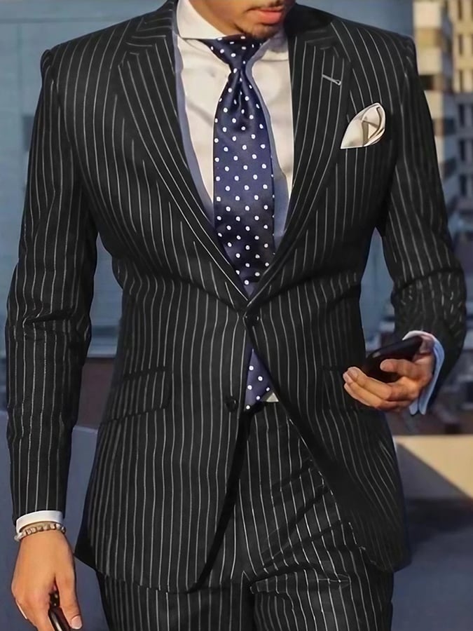 Saco para trabajo a rayas Single Breasted Notched cuello para hombre