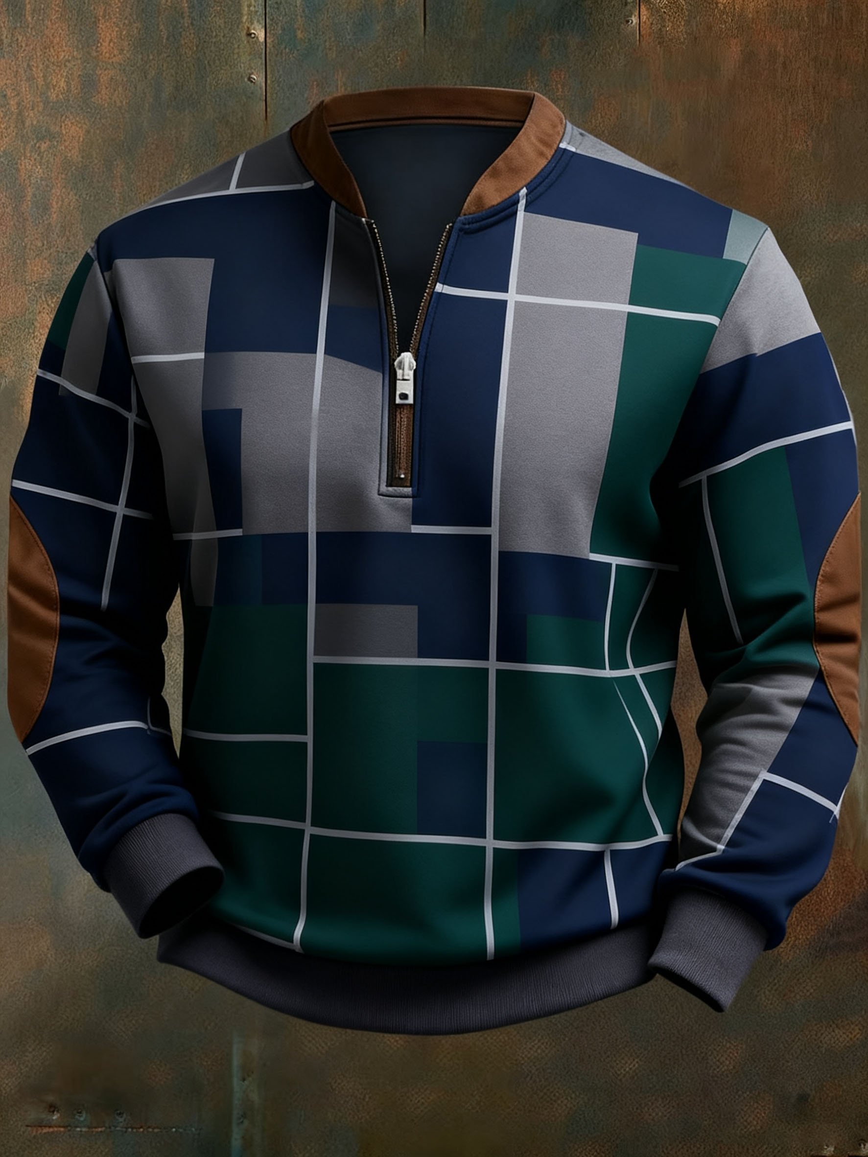 Sudadera casual geométrico en bloques de color estampado para hombre