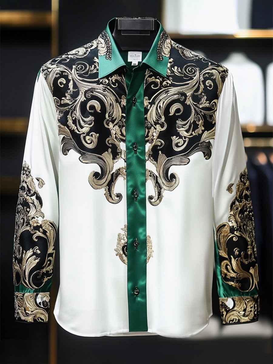 Camisa satén Luxe de manga larga con botones para hombre