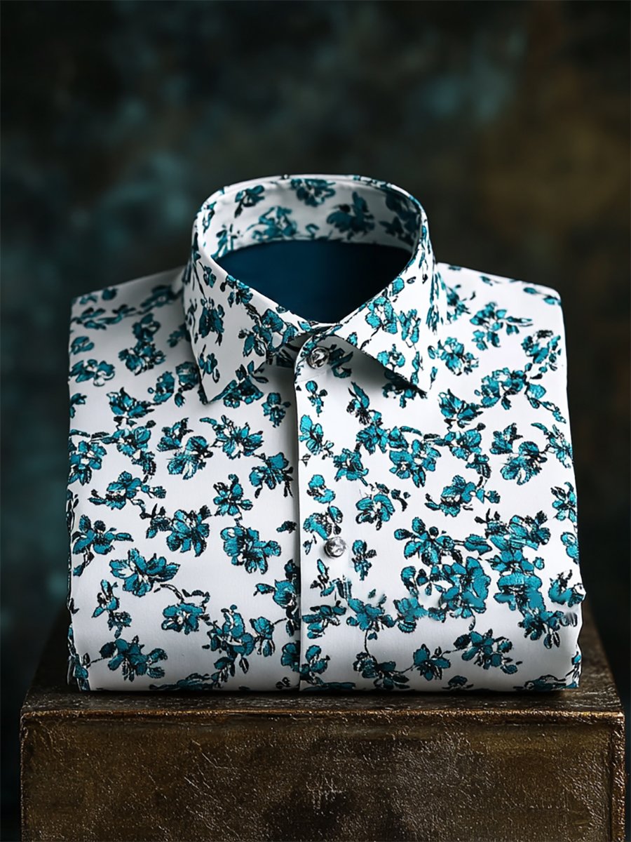 Camisa Resort floral estampado de manga larga para hombre