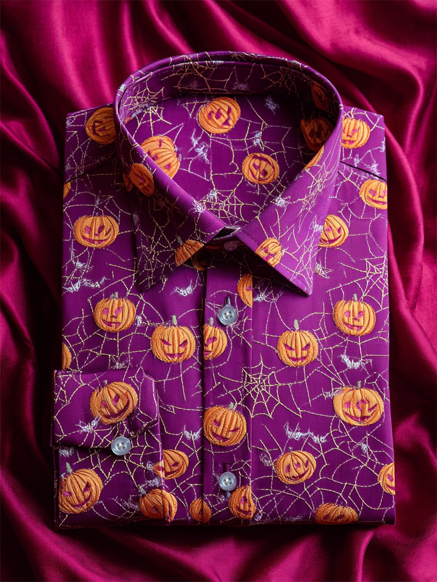 Camisa retro casual Halloween Art de manga larga para hombre