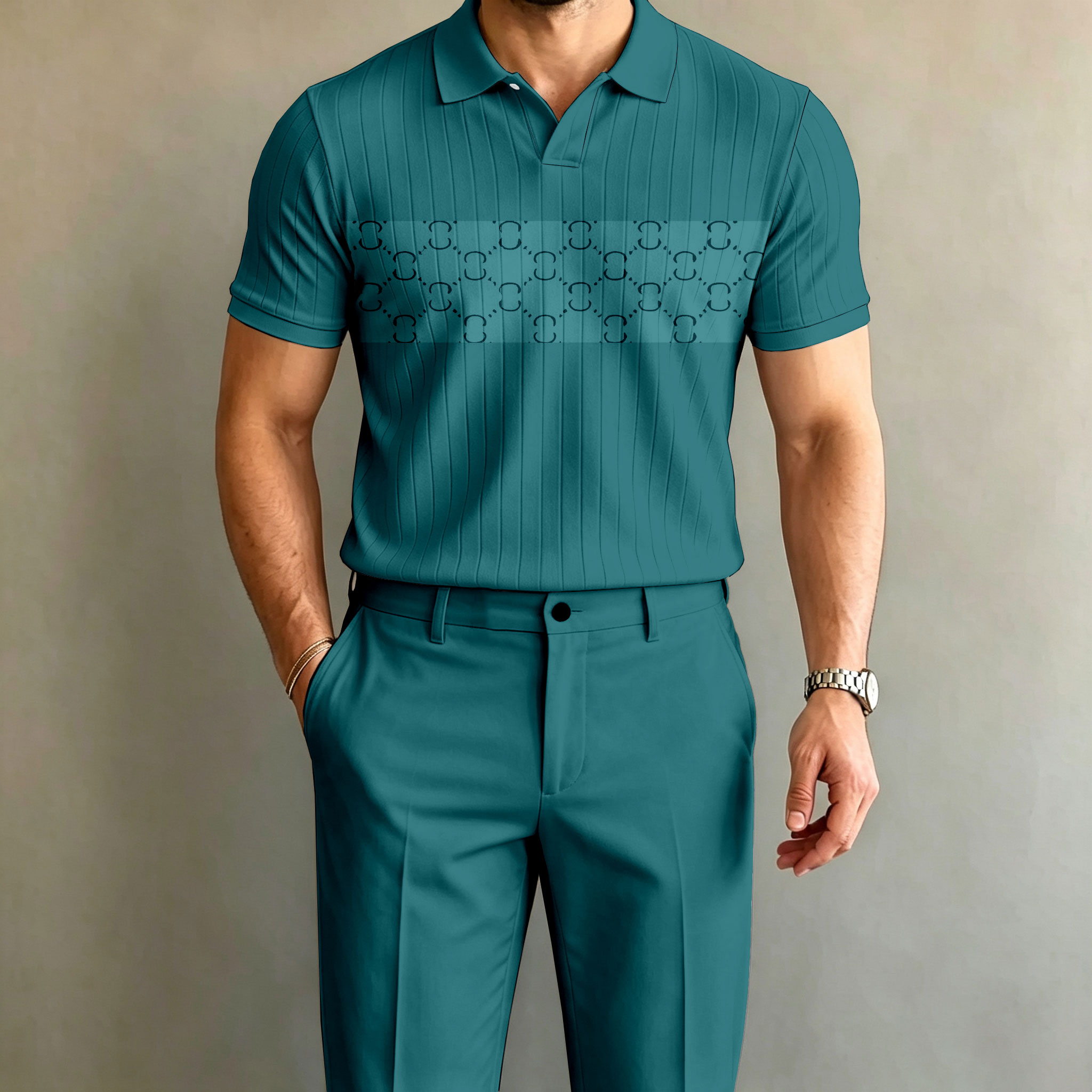 para hombre Lake Green de manga corta camisa polo and pantalón Set