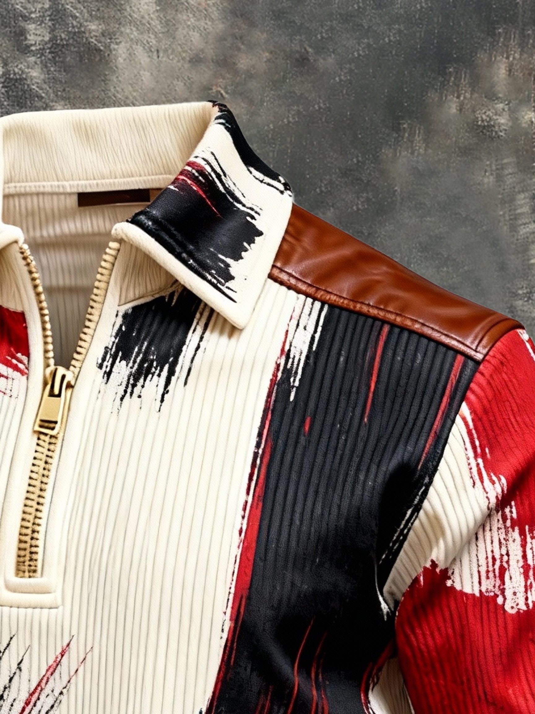 Sudadera vintage Color-Block estampado con cierre con gorrasucha para hombre