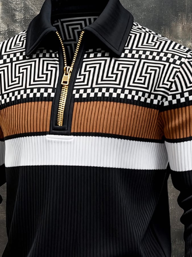 Sudadera retro en bloques de color estampado cierre para hombre