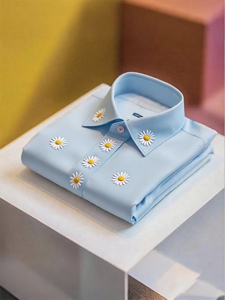 Camisa ejecutivo casual Daisy Flower solapa de manga corta para hombre