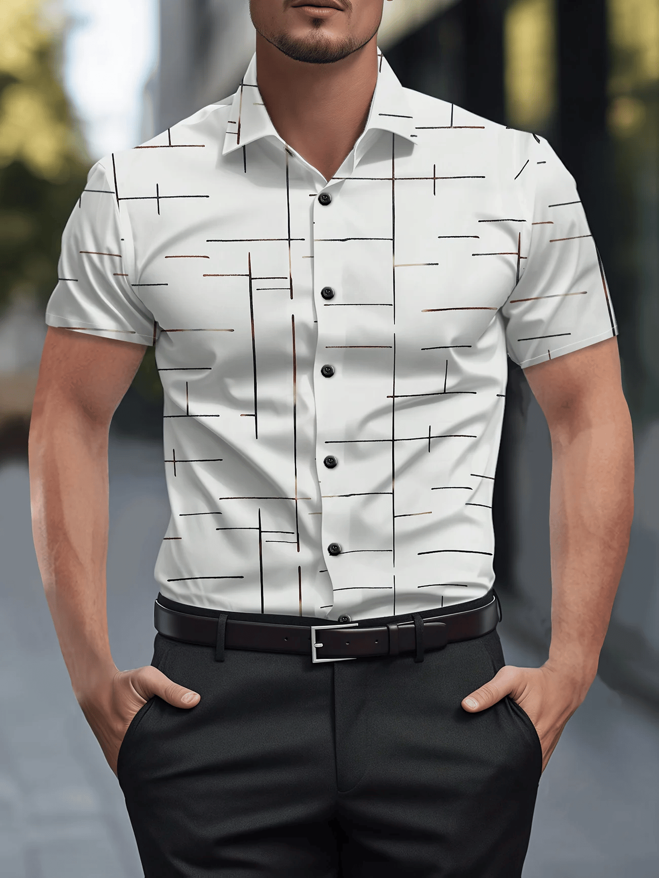 Camisa ejecutivo casual Button de manga corta para hombre