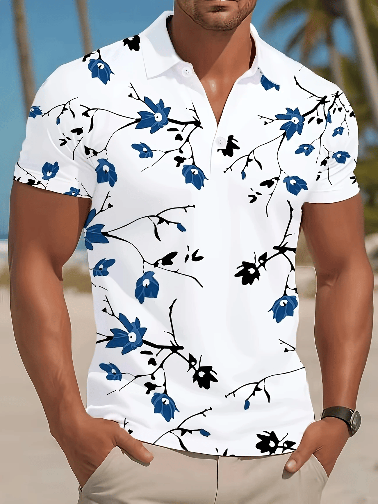 Camisa polo clásico ejecutivo Logo Button de manga corta para hombre