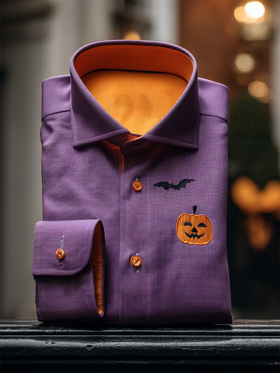 Camisa retro casual Halloween Art de manga larga para hombre