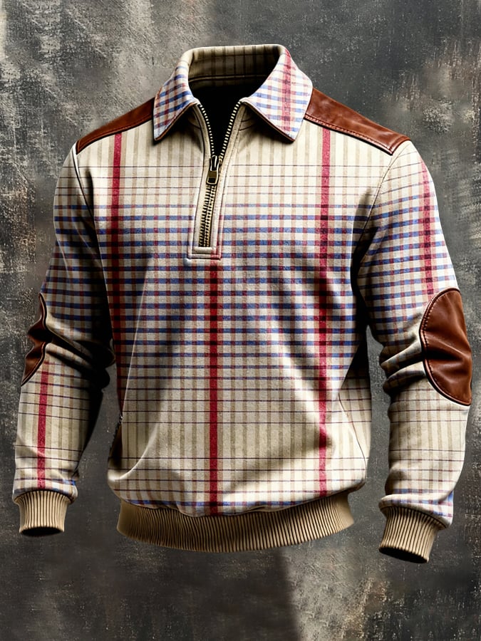 Sudadera retro en bloques de color estampado Color-Blocked con cierre para hombre