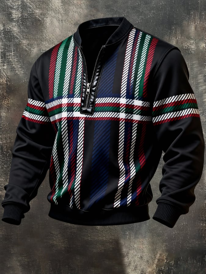 Sudadera vintage Color-Block estampado con cierre con gorrasucha para hombre