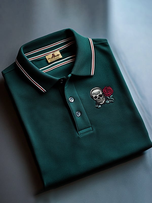 Camisa polo ejecutivo rayas Logo estampado de manga corta para hombre
