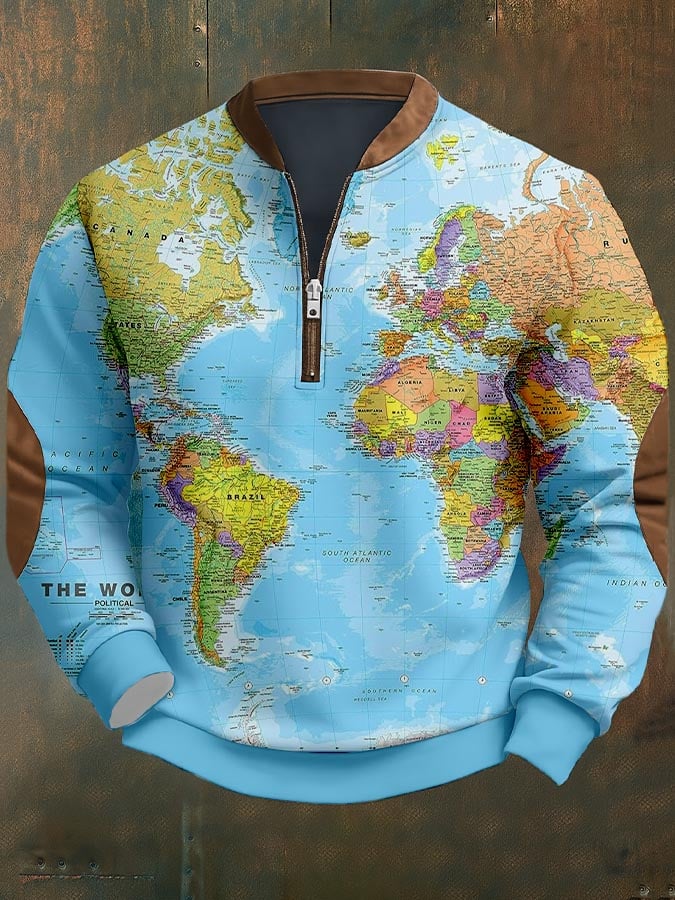 Sudadera vintage Western Hemisphere Map estampado para hombre