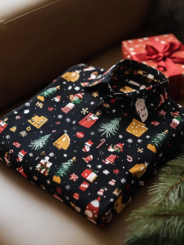 Camisa de lujo Romantic Christmas estampado de manga larga para hombre