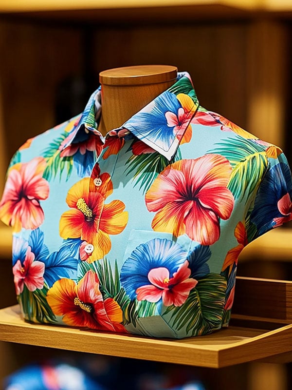 Camisa Beach Vacation floral de manga corta para hombre