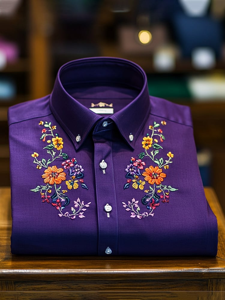 Camisa ejecutivo casual floral solapa de manga corta para hombre
