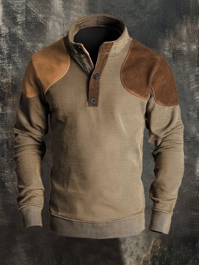 Sudadera casual retro Contrast Color Stand cuello de manga larga para hombre